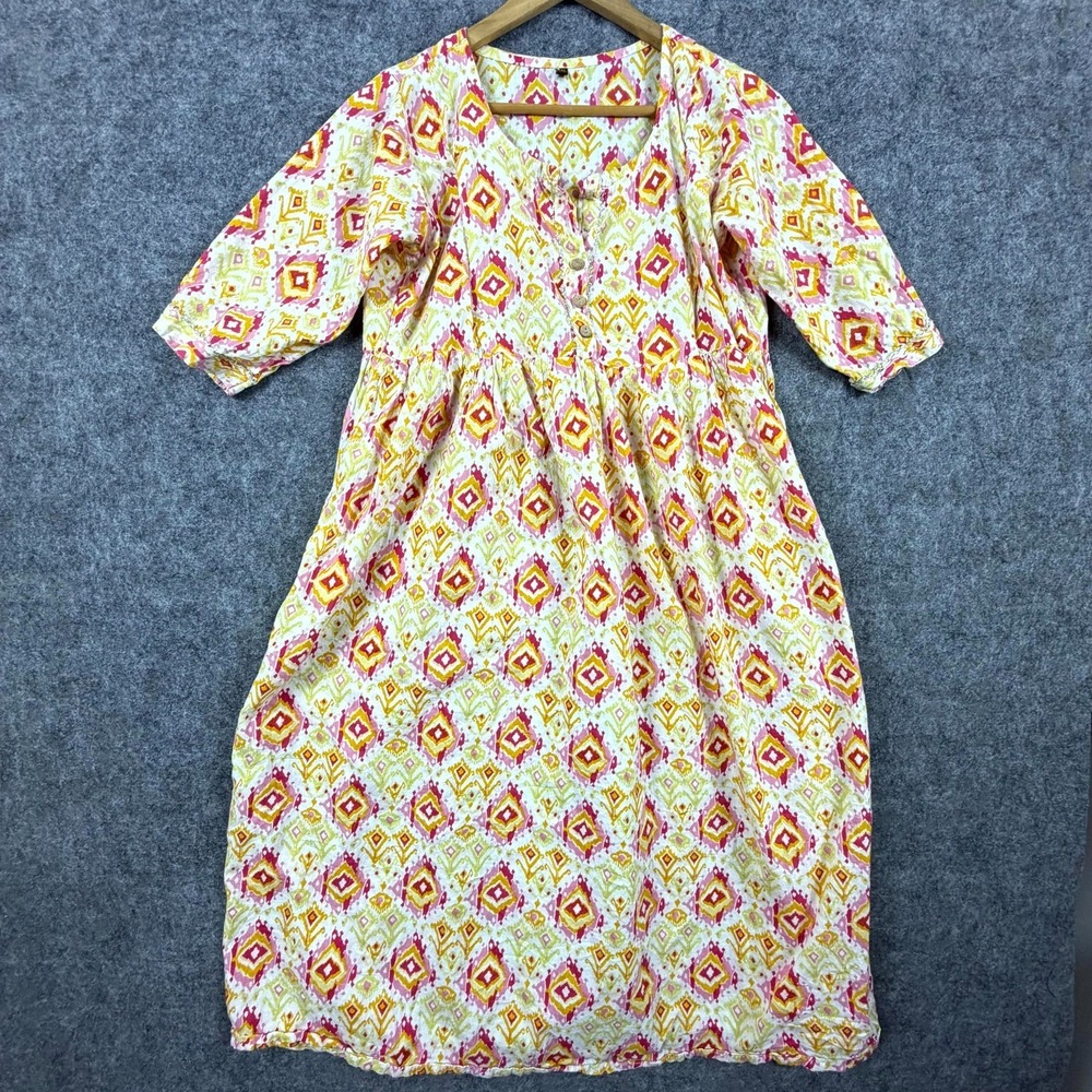 Womens Tunic Dress 2XL Yellow Pink Geometric Day Play Boho Summer Wear
